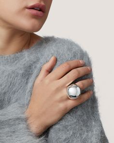 An oversized spherical ring yielding galactic appeal. Finished in high-polish silver.Our reviewers say this design tends to fit big. Size down from your current size for a better fit. silver dipped brassfinish: high polish product measurements:ring length: 30mm / 1.18"ring height: 13mm / 0.51"weight: 27.7g / 0.98oz JB475-HPS imported Elegant Silver Dome Ring, Elegant Metal Dome Ring With Polished Finish, Elegant Polished Metal Dome Ring, Modern Dome Ring Gift, White Gold Open Dome Ring With Polished Finish, Timeless Silver Domed Rings, Modern Wide Band Round Metal Ring, Modern Wide Band Metal Ring, Modern Wide Band Ring In Metal