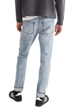 Fitted through the hip and thigh with a straight leg, these are classic, can't-go-wrong slim-fit jeans. Premium Authentic Flex selvedge denim combines a rigid look with all the comfort of stretch. 10 3/4" front rise 98% cotton, 2% polyurethane Machine wash, tumble dry Imported Classic Slim Fit Light Wash Jeans, Classic Light Wash Slim Fit Jeans, Classic Fitted Washed Jeans, Rugged Fitted Washed Jeans, Classic Fitted Faded Jeans, Rugged Straight Leg Bottoms For Everyday, Rugged Light Wash Straight Leg Bottoms, Urban Fitted Jeans With Frayed Hem, Fitted Straight Leg Washed Jeans