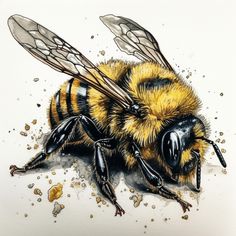 a drawing of a bee laying on the ground