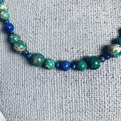 Green Tree Agate, Aventurine and Sodalite Silver Necklace Southwestern This necklace has Green Tree Agate (larger green pieces with white), green aventurine and Sodalite combined to create a pretty Southwestern-style design on the neck. The necklace is finished off with small Sodalite beads at the Silver lobster claw clasp. It is super pretty on the neck. Handmade in Seattle, Washington. Thanks for looking! Measurements - Length: 22 inches Weight: 44 grams total **Returns: No returns except on i Green Beaded Necklaces With Natural Stones, Southwestern Green Gemstone Beaded Necklaces, One Of A Kind Southwestern Green Necklace, Bohemian Beaded Necklaces With Malachite Stones, Artisan Chrysocolla Beaded Necklace For Healing, Green Southwestern Gemstone Beaded Necklace, Southwestern Green Gemstone Beaded Necklace, Earthy Green Gemstone Necklace, Green Chrysocolla Beaded Necklaces With Round Beads