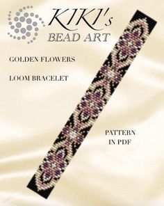 an image of a bead bracelet with flowers on the front and back side, in purple