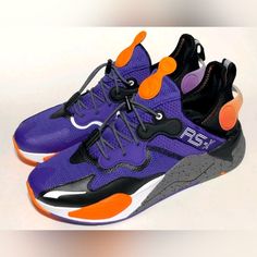 Puma Orange, White And Purple Rs-X T3ch Tr3k Athletic Shoes. No Box. Purple Running Shoes With Abzorb Midsole For Light Sports, Purple Low-top Running Shoes For Training, Purple Low-top Training Running Shoes, Purple High-top Sneakers For Training, Dynamic Purple Lace-up Running Shoes, Purple High-top Running Shoes With Abzorb Midsole, Casual Purple Basketball Shoes For Training, Purple High-top Running Shoes For Jogging, Purple Dynamic Sneakers For Jogging