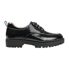 The sophistication of a dress shoe with the casual coolness of a sneaker, the Zina Derby by Journee Collection. This lace-up oxford adds a charming note to any ensemble with its almond toe and moc detail. A chunky lug sole, patent vegan leather uppers, and a 4 mm tru comfort foam footbed complete the design for a comfortable but stylish look.Features: ComfortClosure Type: Lace-UpFootwear Technology: Memory Foam InsolePlatform Shoe Height: 1 InchShoe Heel Height: 1 1/2 InchesUpper/Outer Base Mat… Dress Shoe, Shoes Loafers, Journee Collection, Lug Sole, A 4, A Dress, Derby, Memory Foam, Vegan Leather