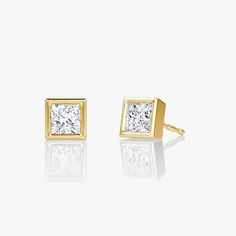 The Bezel Solitaire Studs combine vintage-inspired detail and modern appeal together for a look that’s timelessly elegant. Rose Gold Princess, Princess Earrings, Jewellery Showroom, Princess Cut Gold, Bespoke Rings, Solitaire Studs, Accessories Jewelry Earrings, Three Stone, Princess Cut