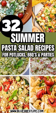 A collage of different pasta salads. Pasta Salad Cold, Pasta Salad Ideas, Pasta Side Dishes Easy, Cold Pasta Salads, Recipes For Meal Prep, Healthy Recipes Vegetarian, Delicious Pasta Salad, Salad Meals, Summer Pasta Salad Recipes