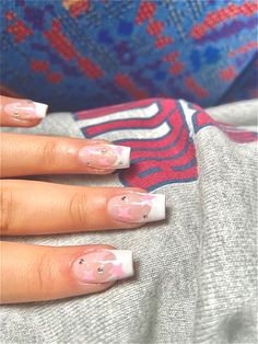 Medium Coffin Nails Summer, Square Nails With Design, Fake Nails Designs, Hard Nails, Summery Nails, Girly Acrylic Nails, French Tip Acrylic Nails, Spring Nail Designs