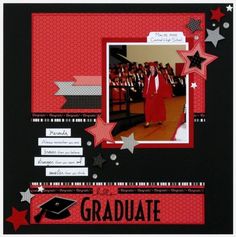 a graduation scrapbook page with red and black stars