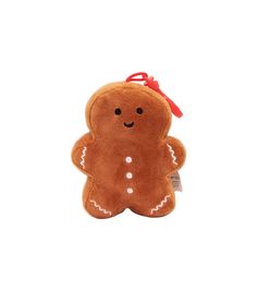 a small stuffed ginger with a red ribbon