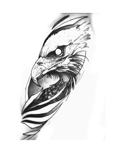 an eagle tattoo design on the arm and shoulder, done in black and white ink