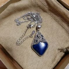 18 Inch Chain With Lapis Lazuli And Marcasites Pendant Pendant With Chain, Sterling Silver Pendant, Lapis Lazuli, Blue And Silver, Sterling Silver Pendants, Womens Jewelry Necklace, Silver Pendant, Color Blue, Jewelry Necklaces