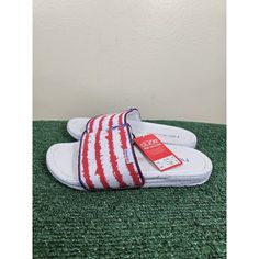 Hey Dude Women's Peggy Flag Usa Comfort Slip On Slides Sandals Size 9 New With Tag No Box Include Please See Pictures For Details Sold As Pictured The Pair You See In The Pictures Is The Pair You Are Going To Receive Please Check Out Our Inventory As We Always Update Our Inventory Please Reach Out To Us If You Have Any Questions Or Problems With Your Order Thank You For Shopping! Red Slides For Spring Vacation, White Textile Sandals For Spring, Red Slides For Summer Vacation, Red Slides With Cushioned Footbed For Summer, Red Cushioned Slides For Summer, Comfortable Red Summer Slides, Casual Red Sandals With Textured Footbed, Red Synthetic Slides For Vacation, Red Synthetic Slides For Summer