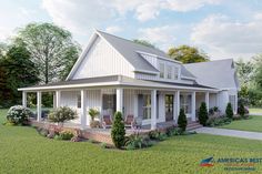 this is a computer rendering of the farmhouse style house plans for small homes and cottages