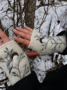 Hand knitted fingerless gloves, accessories,gift for her,womens fingerless gloves,embroidery,birds and flowers,white and beige,Eco life.These unique hand knitted accessory can be wonderful accent to Your clothes. Size: Medium long 20 cm/7,8 in Please note that colours and embroidery of the products may vary a little one monitor to another. Materials: Merino and mohair wool is very soft material. Merino and mohair wool is warm in winter, while remaining cool in summer. Wool absorbs water, but, un Gloves Embroidery, Embroidery Birds, Knitted Fingerless Gloves, Eco Life, Wool Mittens, White And Beige, Spring Accessories, Birds And Flowers, Fingerless Gloves Knitted