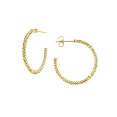 Richly detailed 18K gold forms these signature Caviar beaded hoop earrings. Finished with 18K gold post backing. Elegant Hoop Earrings With Gold Beads, Elegant Gold Beaded Hoop Jewelry, Elegant Small Hoop Earrings With Gold Beads, Small Hoop Gold Beaded Jewelry, Gold Beaded Hoop Earrings, Beaded Hoop Earrings, Beaded Hoops, Gold Hoop, Gold Hoop Earrings