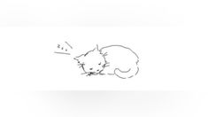 a drawing of a cat laying down on the ground with its head in it's paws