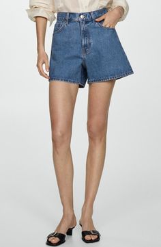 MANGO High Waist Denim Shorts | Nordstrom High Waist Cotton Jean Shorts With Belt Loops, High-waist Cotton Jean Shorts With Belt Loops, Medium Wash High-waisted Jean Shorts With Pockets, Summer High-waisted Jean Shorts With Belt Loops, Medium Wash High-waisted Jean Shorts, Medium Wash High-waisted Jean Shorts With Belt Loops, Medium Wash Cotton Bermuda Shorts, High-waisted Jean Shorts With Pockets, Casual High-waisted Jean Shorts With Belt Loops