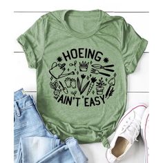 Item Is New Without Tags. "Hoeing Ain't Easy" Tag Says 2xl, Fits Like Xl Approximate Measurements Bust 46" Length 27.5" Ac5 Plus Size Kleidung, Green Cotton, Top Casual, Plus Size Tops, Funny Shirts, Plus Clothing, Casual Tops, Neck T Shirt, Plus Size Outfits