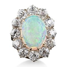 Solitaire With Accent 4.50 Ct Opal And Diamonds Ring White Gold 14K | HarryChadEnt.com Diamond Vintage Ring, Opal And Diamond Ring, Jewelry Victorian, Opal Diamond Ring, Antique Ring, White Gold Diamond Rings, October Birthstone, Diamond Solitaire Rings, Natural Earth