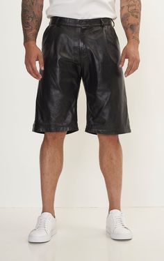 Elevate your wardrobe with the ultimate statement in luxury and style: Men's Genuine Lambskin Leather Shorts. Crafted from the finest lambskin leather, these shorts offer an unmatched softness and a supple texture that gracefully conforms to your body, providing not just comfort but a flattering fit that enhances your silhouette. The natural breathability of lambskin ensures these shorts remain comfortable even on warmer days, blending functionality with finesse. Perfect for a range of occasions Leather Style, Leather Cleaning, Leather Shorts, Lambskin Leather, Leather Fashion, Leather Men, Blending, Range, Texture