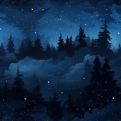 the night sky is full of stars and trees