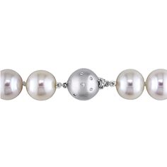 Classic style meets modern dazzle in this freshwater cultured pearl and diamond accent necklace. Thirty-five freshwater cultured pearls measuring 9.5 to 10.5-millimeters polished to perfection are presented in a graduated row. A magnetic ball clasp holds 12 round single cut diamond accents, glimmering in 14K white gold. | Freshwater Cultured Pearl and Diamond Accent Necklace with 14K White Gold | Size 18" | Helzberg Diamonds White Gold Jewelry With Pearl Pendant, Round Akoya Pearl Necklace With Diamond Accents, Classic Pearl Necklace With Diamond Accents, Classic Pearl Necklace With Diamond Accents For Anniversary, Pearl Necklace With Diamond Accents, Classic Formal Pearl Diamond Necklace, Round Pearl Necklace With Diamond Accents, Classic Pearl Diamond Necklace For Formal Occasions, Classic White Gold Briolette Pearl Necklace