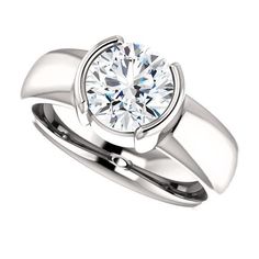 Solitaire Ring 1.51 Ct. Sparkling Round Diamond Half Bezel Solitaire Ring 1 Carat Diamond Ring, Art Deco Diamond Ring Engagement, Engagement Ring Mountings, Half Bezel, Bezel Set Diamond, Round Diamond Engagement Rings, White Gold Diamond Rings, Diamond Solitaire Engagement Ring, Natural Earth