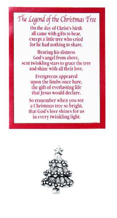 the legend of the christmas tree is shown in red and white with an ornament