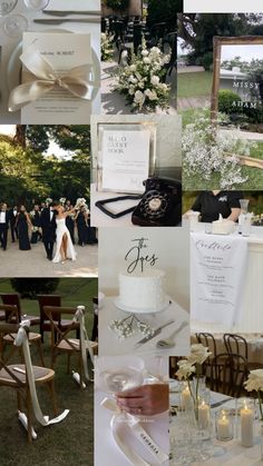 a collage of wedding pictures with white flowers