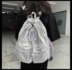 UAKISS - Streetwear Grunge Solid High-capacity Backpacks Y2k Aesthetic Ins Students Vintage Schoolbags Girls Drawstring Retro Canvas Bags Size:30*15*40CM "Size mearsured by ourselves, sometimes has some errors, but always within 3cm." Trendy White Backpack, Trendy White Backpack With Large Capacity, Trendy White School Backpack, Trendy Large Capacity White Backpack, Trendy White Large Capacity Backpack, White Harajuku Backpack With Large Capacity, White Harajuku Backpack For Daily Use, Harajuku Style White Backpack For Travel, White Harajuku Style Backpack For Daily Use