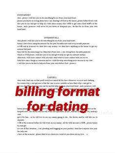 a red and white poster with the words billing format for dating