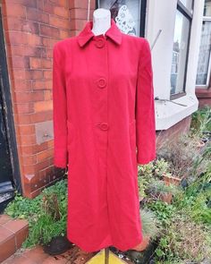 Stunning 1940s bright red wool coat lined fab fabric covered buttons so stylish and such a classic timeless design  Bust 48 inches Waist 48 inches Hips 50 inches Total length 43 inches Condition  In good condition minor wear Classic Red Wool Coat, Formal Red Wool Coat, Classic Red Long Wool Coat, Red Wool Coat, Fabric Covered Button, Red Wool, Fabric Covered, Covered Buttons, Timeless Classic