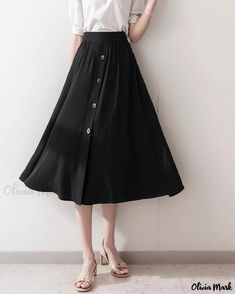 OliviaMark - Classic Black Pleated Skirt: Sophisticated High-Waisted A-Line Midi Skirt with Elegant Long Length and Figure-Flattering Hip Concealing Design Casual Black A-line Pleated Skirt, Black A-line Pleated Skirt For Summer, Black A-line Relaxed Fit Skirt, Casual Black Full Pleated Skirt, Black Pleated A-line Maxi Skirt, Black A-line Maxi Skirt With Gathered Details, Black Flowy A-line Pleated Skirt, Black A-line Flowy Pleated Skirt, Black High Waist Gathered Skirt