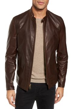 Free shipping and returns on Schott NYC Café Racer Unlined Cowhide Leather Jacket at Nordstrom.com. A lean, modern cut adds high-caliber style to this American-made jacket crafted from natural, aniline-tanned Italian leather. Mens Leather Jacket Vintage, Vintage Leather Motorcycle Jacket, Biker Leather Jacket, Men's Leather Jacket, Biker Leather, Dark Brown Color, Vintage Leather Jacket, Genuine Leather Jackets, Leather Motorcycle Jacket