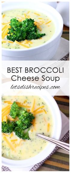 broccoli cheese soup in a white bowl