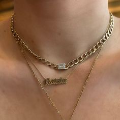 Pair this necklace with a few other dainty necklaces or chains for a stunning layered look. Nameplate height: 6 - 7 mm dependent on letter/uppercase/letter Length: adjustable 16" - 18" Maximum of 9 letters Available in 14K gold, 14K white gold and 14K rose gold Production requires 6-8 weeks. Please note, custom orders are final sale. Rose Gold Adjustable Name Necklace, Rose Gold Nameplate Clavicle Necklace, Custom Name Rose Gold-plated Jewelry, Custom Name Rose Gold Plated Jewelry, Rose Gold Nameplate Necklace With Adjustable Chain, Rose Gold 14k Gold Adjustable Name Necklace, 14k Rose Gold Necklace With Curb Chain, Luxury 14k Rose Gold Name Necklace, 14k Gold Nameplate Jewelry With Adjustable Chain