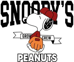 snoopy's logo with the words, peanuts and an image of a person wearing a