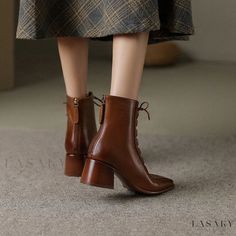 Lasaky - Brown Leather Chunky Heel High-Heeled Short Boots Cow Hide Shoes, Mark Brown, Rough Heels, Chunky Heel Ankle Boots, Chunky High Heels, High Heel Boots Ankle, Martin Boots, Brown Leather Boots, Heeled Ankle Boots