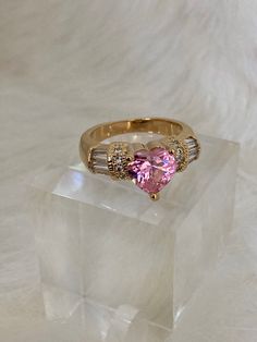 The Bella Heart Ring | SPARROW Colourful Rings, Pink Heart Ring, Micro Pave Band, Pink Heart Rings, Quinceanera Jewelry, Candy Ring, Pink Heart Necklace, Gold Heart Bracelet, Mini Pink