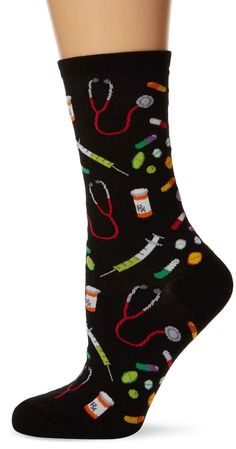 PRICES MAY VARY. Sizing: Sock size 9-11 will fit a women's shoe size 6-10 Fiber Content: 66% Cotton, 32% Nylon, 2% Spandex Give your feet a prescription for fun with these graphic print Meds Novelty Women's Socks from Socksmith. These women's crew socks come in black or cornflower blue and have a graphic print of pills, tablets, stethoscopes, prescription bottles and syringes, perfect for doctors, nurses and hypochondriacs. Pair these novelty socks with your favorite outfit and step out in style Gifts For Hypochondriacs, Medical Items, Nurse Rock, Shoes Socks, Medical Doctor, Socks Shoes, Future Nurse, Sock Game, Crew Cut