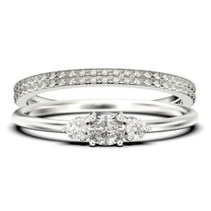 three stone diamond wedding ring set in 18k white gold with 0 25 carat round diamonds