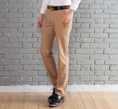 Gender: MaleItem Type: Suit PantsFront Style: FlatMaterial: Polyester, WoolPant Closure Type: Zipper FlyMain Fabric: 85% Wool, 15% PolyesterPattern: SolidStyle: FormalThickness: RegularVersion Type: Slim Fit ﻿SKU: 1396501 Slim Fit Spring Work Pants, Spring Slim Fit Chinos, Spring Business Casual Full Length Chinos, Spring Business Casual Full-length Chinos, Spring Full-length Chinos For Business Casual, Beige Slim Fit Business Pants, Beige Slim Fit Pants For Business, Cotton Dress Pants For Office, Cotton Full-length Dress Pants For Office