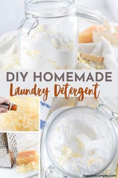 diy homemade laundry deterant in a glass jar with the words, diy homemade laundry deterant