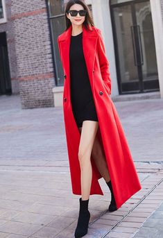 "This woman long wool coat in red is a timeless winter piece that will add a divine pop of color to your winter wardrobe. This coat is a stunning color, lovely length, and keeps me warm. Endlessly versatile, layer it over jeans and sweaters or sleek dresses for countless styling options. FEATURES 50% wool, 50% fiber nylon polyester Polyester lining Double-breasted button closure Long sleeve Two side pockets Ankle length Perfect for winter, autumn Dry clean More colors select from L1 https://etsy Long Red Outerwear For Work, Red Long Outerwear For Work, Long Red Outerwear With Buttons, Red Long Outerwear With Buttons, Red Winter Outerwear With Double Button Closure, Red Wool Long Pea Coat, Classic Red Long Wool Coat, Red Single-breasted Wool Coat For Fall, Red Wool Coat With Buttons For Fall