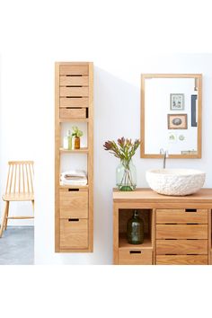 Oak Wall Mounted Bathroom Cabinet | Tikamoon Serena | Woodfurniture.com Home Heating Systems, Bathroom Cupboard, Wall Mounted Bathroom Cabinets, Minnesota Home, Oak Wall, Door Opening, Living Room On A Budget, Linen Storage, Diy Renovation