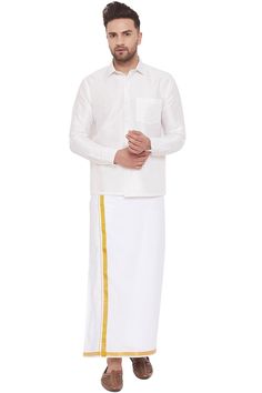 Buy Art Silk Solid Shirt and Mundu in White Half Shirts For Men, Formal Pant For Men, Shirts For Mens, Mens Half Sleeve, Smart Casual Work, Stylish Shirts Men, Smile Icon, Work Formal, Half Shirts