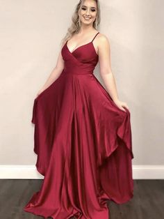 Unique A Line V Neck Burgundy Long Prom Dresses, V Neck Burgundy Formal Graduation Evening Dresses Satin Long Prom Dress, Burgundy Formal Dress, Prom Dress Burgundy, Burgundy Evening Dress, Prom Dresses Simple, Evening Dress Long, Long Evening Dress, Bridesmaid Dress Sizes, Long Prom Dresses