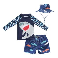 PRICES MAY VARY. FUNCTIONAL FABRIC: 85% Polyamide and 15% Elastane,high quality assured rash gurad swimsuits for boys. DURABLE AND FLEXABLE: Highly chlorine and salt resistant fabric,low water retention and extremely quick drying.Four-way stretch and shape memory. STYLISH SWIMSUITS FOR BOYS: Baby boys two piece short sleeve dinosaur swim t-shirt,elastic stripe swim shorts+sun protective swim hat. EXCELLENT SUN PROTECTION: Boys Sun protective swimsuit fabrics are rated UPF 50+ and provide maximum Toddler Swimsuits, Rash Guard Swimwear, Swimsuit Fabric, Long Sleeve Rashguard, Water Retention, Boys Baby, Rash Guard, Sun Hat, Swim Shorts