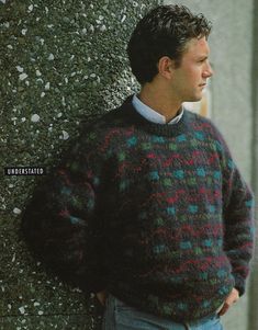 Knitting Pattern digital download Men's fairisle sweater with crew (round) neck - a simple fairisle and a great introduction to colour work Bulky/chunky/size 5 yarn, wool or mohair Tension/Gauge: 16 sts & 19 rows to 10 cm (4 inch) on 5.5 mm needles Sizes:  36-44 inch (90-110 cm) chest Intermediate knitterand beyond All my patterns use UK/NZ/AU knitting terms and are only available in English at this stage Entrelac Sweater Mens, Mens Chunky Sweater Patterns, Fuzzy Mohair Sweater Men, Knitting Patterns Mens Sweaters Bulky Yarn, Vintage Fall Aesthetic, Free Chunky Knitting Patterns, Knitting Patterns For Men, Mens Knit Sweater Pattern, Sweater Aesthetic