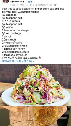 a white plate topped with coleslaw next to a glass bowl filled with salad