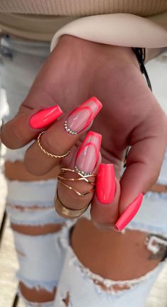 summer nails, electric blue nails, neon nails, neon nail designs, summer nails colors, bright nails, vibrant nails Trendy Vacation Nails, Vacation Nails Coffin, Bright Coral Nails, Neon Coral Nails, Neon Blue Nails, Coral Nails With Design, Summer Nails Neon, Bright Summer Acrylic Nails, Bright Nail Designs